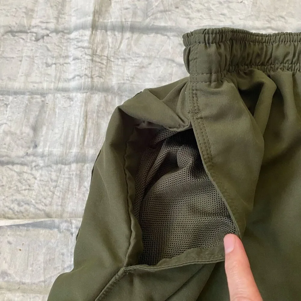 Puritan men XL pull on swim trunks w/elastic drawstring waist olive green